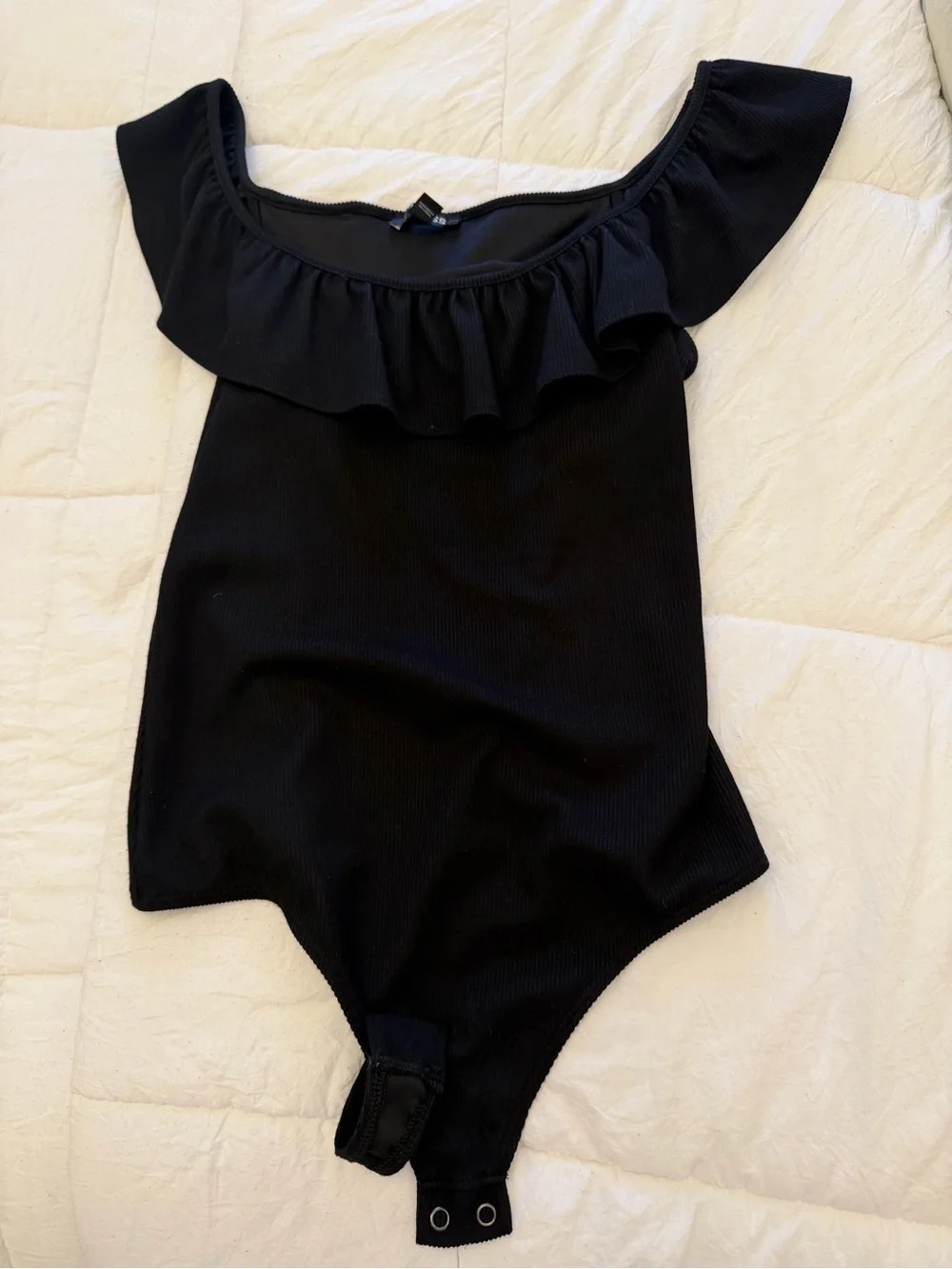Express Black Off-Shoulder Ruffle Kids One-Piece Bodysuit